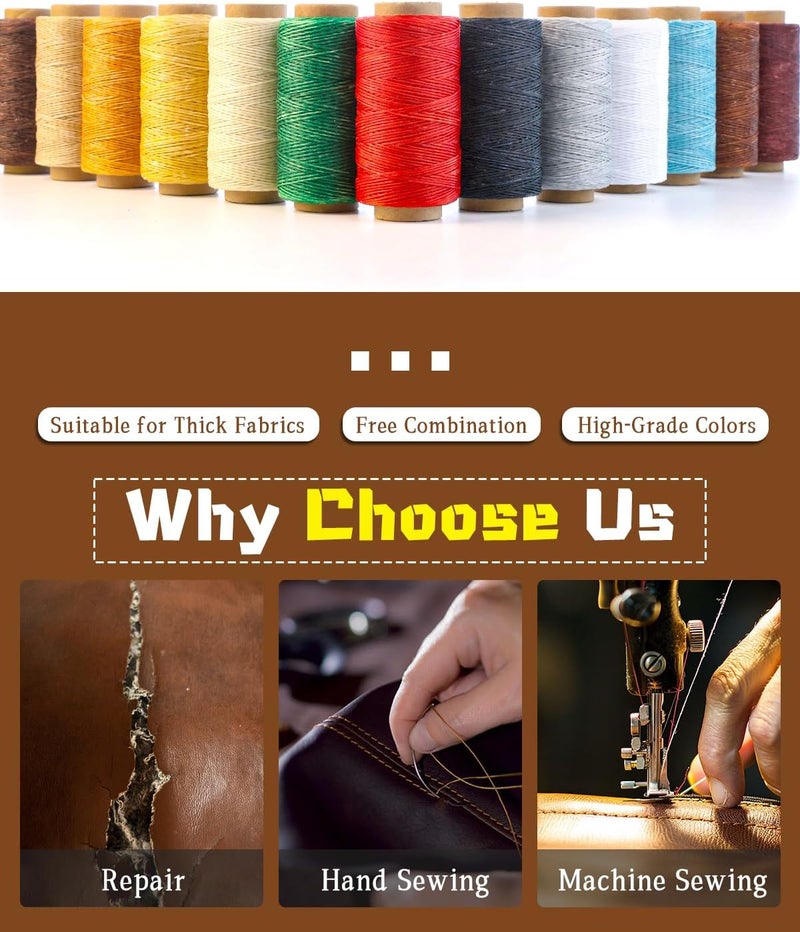 DIUDUS 218 Yards Waxed Thread, Leather Sewing Waxed Thread with Heavy Duty Sewing Needles, Leather Thread for Hand Stitching Leathercraft Repair Furniture Shoes Bags Sofa (Black) - Image 5